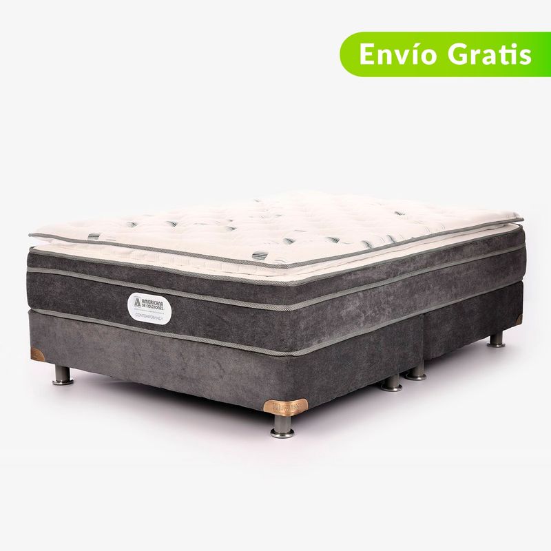 AMERICANA DE COLCHONES - Colchón con Base Cama Doble Firmeza Suave Ortopédico Resortado con Pillow American Silver 140 x 190 cm + 2 Almohadas Americana de Colchones 0% Interés a 3 y  6 Cuotas Pagando con tu CMR Banco Falabella