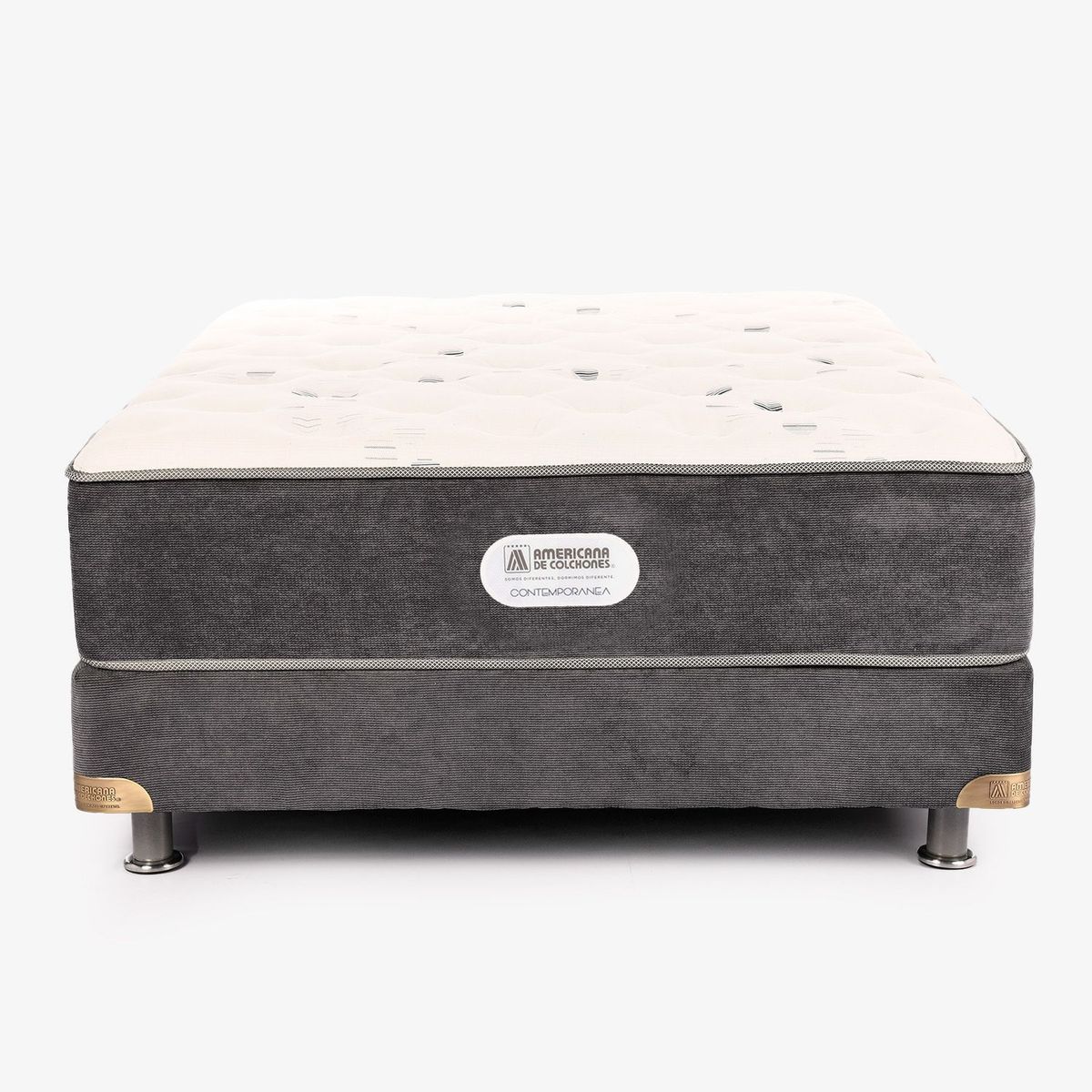 AMERICANA DE COLCHONES - Colchón con Base Cama Sencillo Firmeza Media Ortopédico Resortado American Silver 100 x 190 cm + Almohada Americana de Colchones