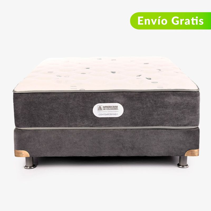 AMERICANA DE COLCHONES - Colchón con Base Cama Semidoble Firmeza Media Ortopédico Resortado American Silver 120 x 190 cm + Almohada Americana de Colchones - 0% Interés a 3 Cuotas Pagando con tu CMR Banco Falabella