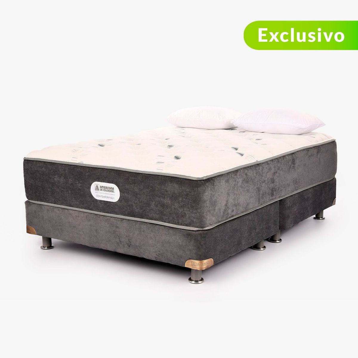 AMERICANA DE COLCHONES - Colchón con Base Cama Doble Firmeza Media Ortopédico Resortado American Silver 140 x 190 cm + 2 Almohadas Americana de Colchones