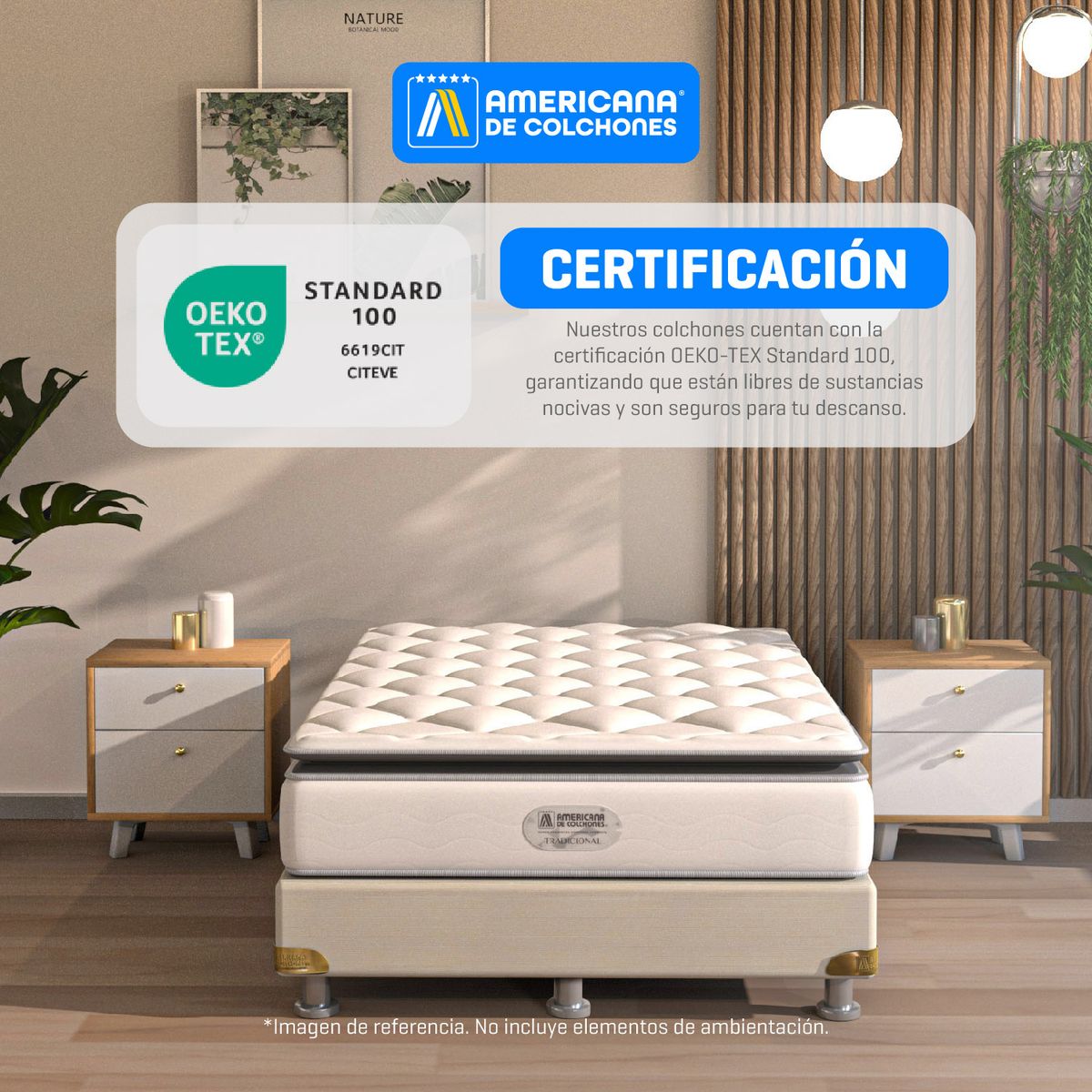 AMERICANA DE COLCHONES - Colchón con Base Cama King Firmeza Media Ortopédico Resortado con Pillow A-Cinco 200 x 200 cm Americana de Colchones