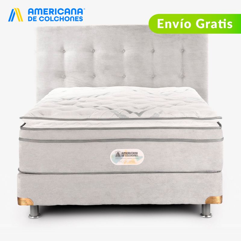 AMERICANA DE COLCHONES - Colchón con Base Cama Doble Firmeza Media Ortopédico Resortado con Pillow Premium Top 140 x 190 cm Americana de Colchones - 0% Interés a 3 Cuotas Pagando con tu CMR Banco Falabella