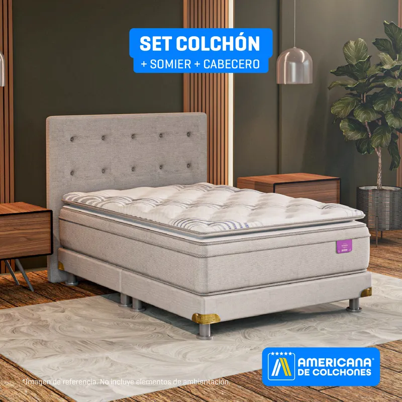 AMERICANA DE COLCHONES - Colchón con Base Cama Queen Firmeza Media Ortopédico Resortado con Pillow Premium Top 160 x 190 cm Americana de Colchones