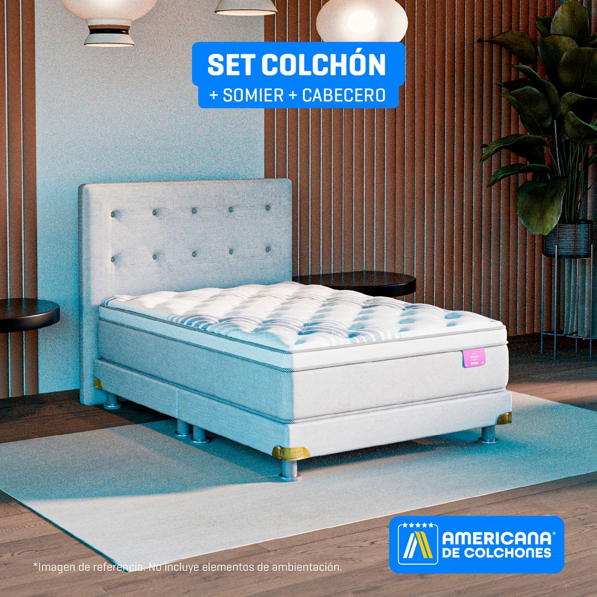 AMERICANA DE COLCHONES - Colchón con Base Cama Queen Firmeza Media Ortopédico Resortado con Pillow Best Dream 160 x 190 cm Americana de Colchones