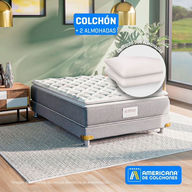 AMERICANA DE COLCHONES - Colchón Queen Firmeza Media Ortopédico Resortado con Pillow American Class 160 x 190 cm + Almohada Americana de Colchones