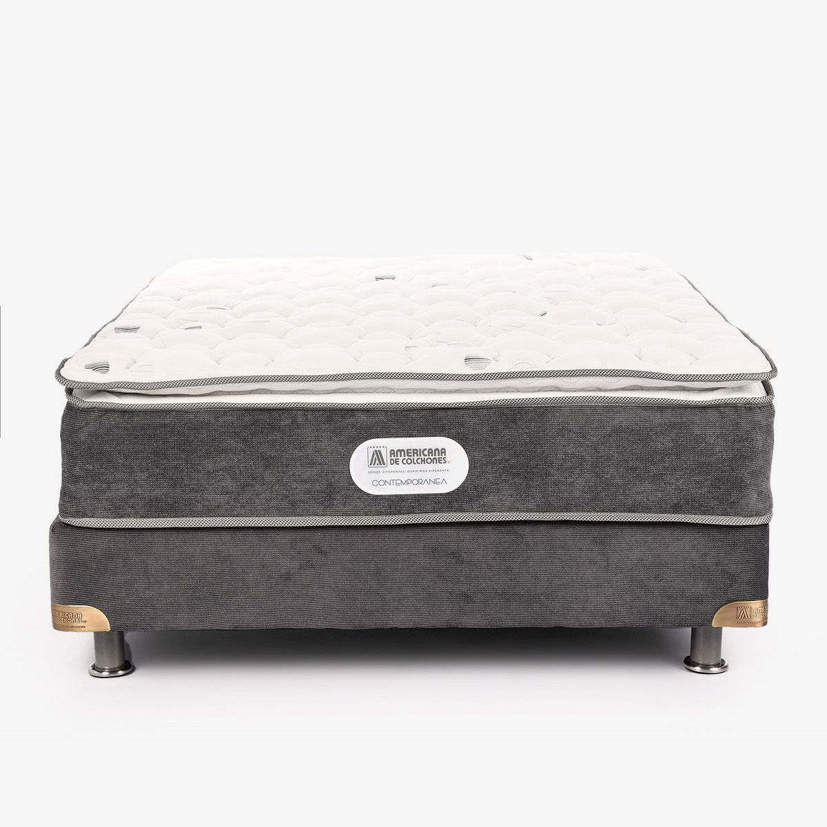 AMERICANA DE COLCHONES - Colchón con Base Cama Doble Firmeza Media Ortopédico Resortado con Pillow American Class 140 x 190 cm + 2 Almohadas Americana de Colchones