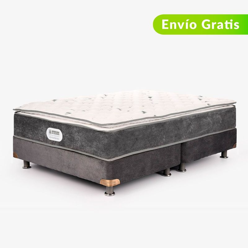AMERICANA DE COLCHONES - Colchón con Base Cama Queen Firmeza Media Ortopédico Resortado con Pillow American Class 160 x 190 cm + 2 Almohadas Americana de Colchones 0% Interés a 3 y  6 Cuotas Pagando con tu CMR Banco Falabella
