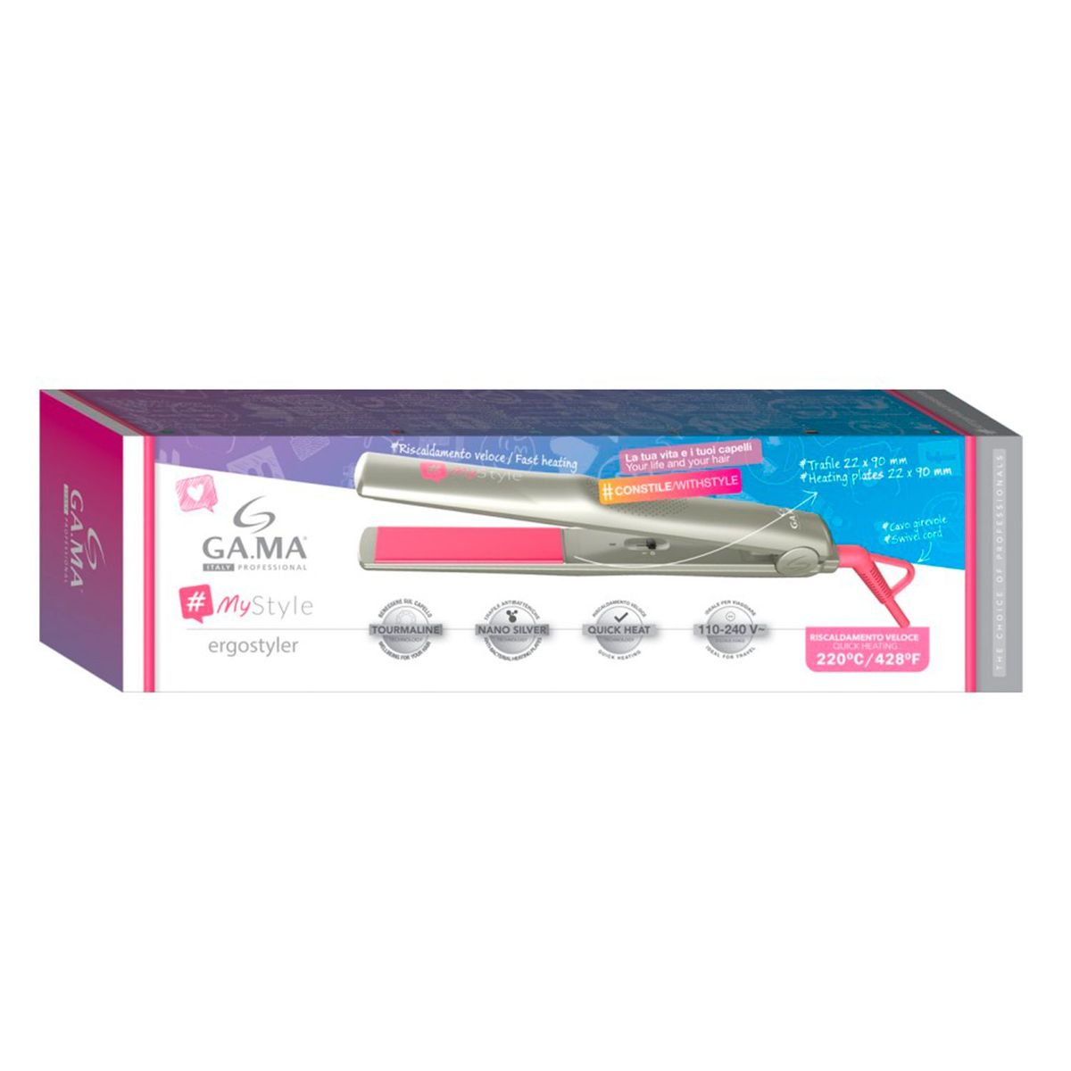 GAMA - Plancha Gama Ergostyler My Style | Placas de Cerámica | Temperatura Máxima 230°C | Tecnología Ion Plus
