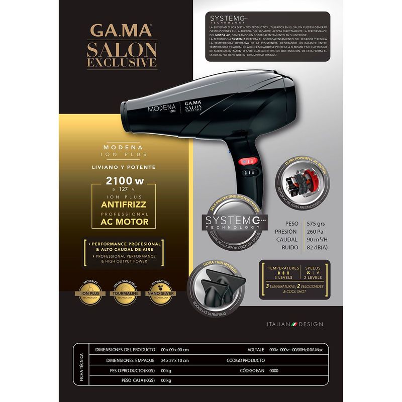GAMA - Secador de cabello GAMA SE BECHD0000001668 Número de velocidades 2