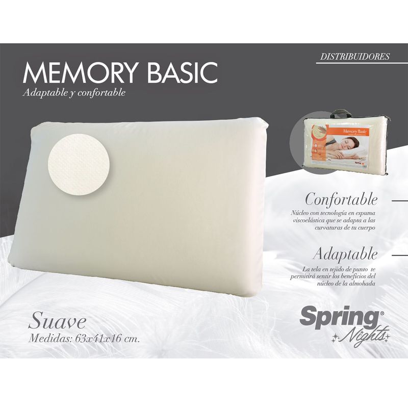 COLCHONES SPRING - Almohada en Espuma con Memoria, Firmeza Media 41 X 63 cm Colchones Spring Memory