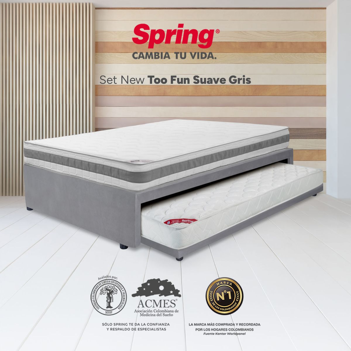 COLCHONES SPRING - Cama Nido Semidoble Firmeza Media Resortado Toofun Colchones Spring