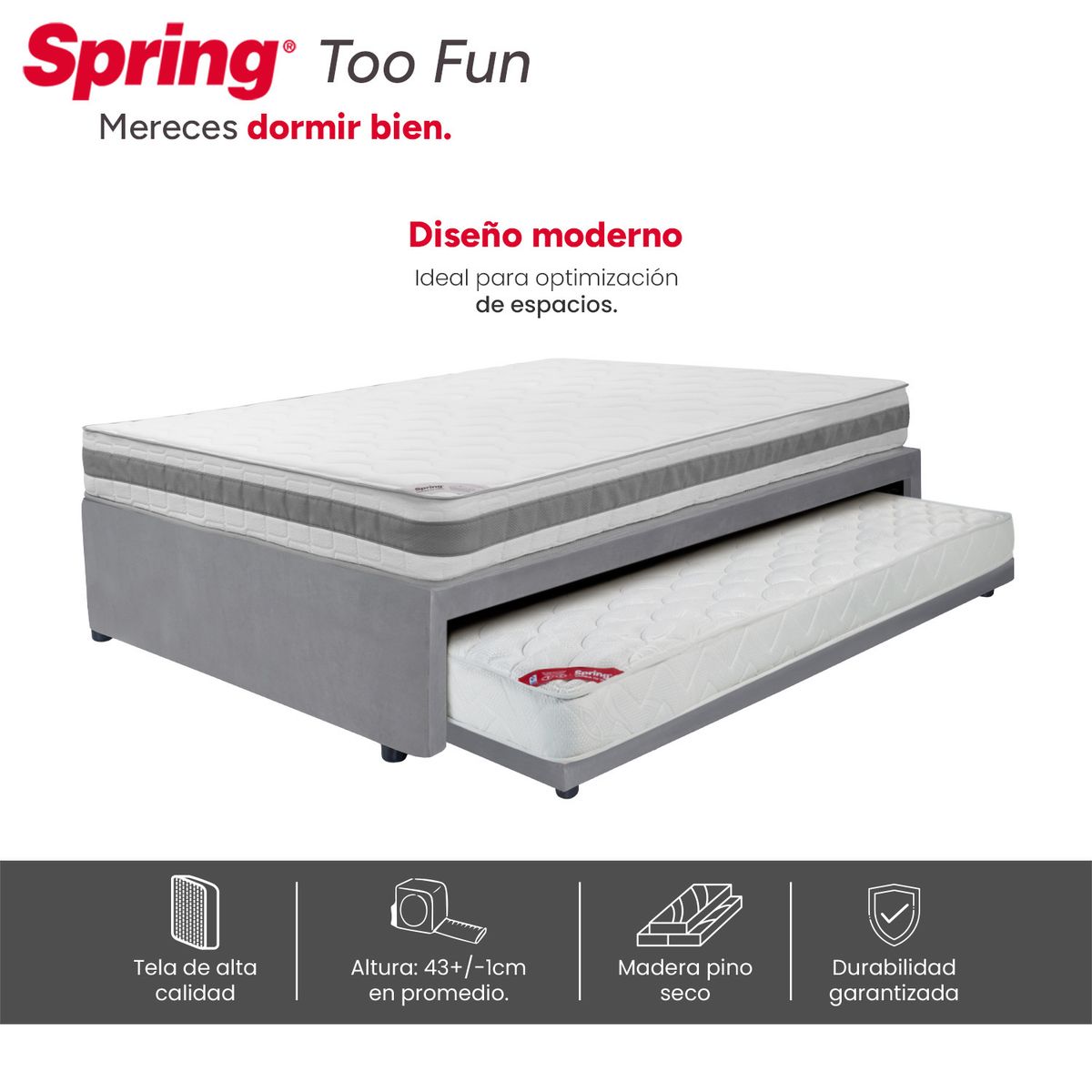 COLCHONES SPRING - Cama Nido Semidoble Firmeza Media Resortado Toofun Colchones Spring