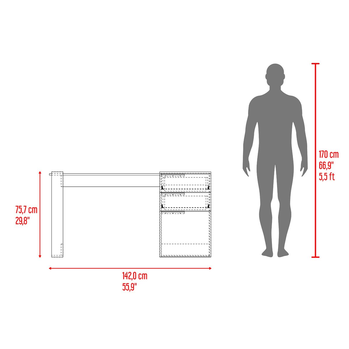 RTA DESIGN - Escritorio Office Positano Plomo    75.7 x 142 x 64.5 cm  RTA Design
