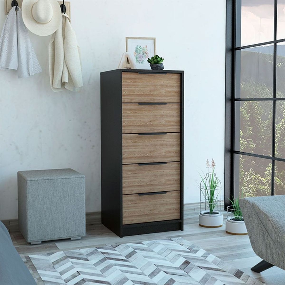 RTA DESIGN - Cómoda 5 Cajones Kaia Wengue y Miel - Mueble