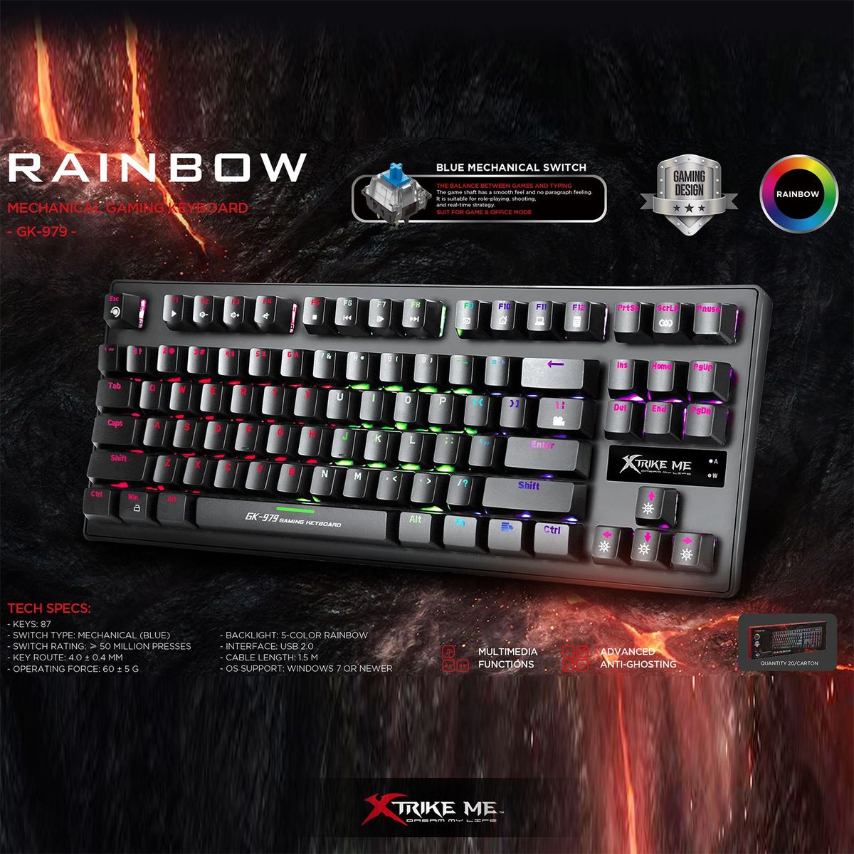XTRIKE ME - Teclado Gamer Mecánico Xtrike Me 7 Colores. Teclado ergonómico para computador
