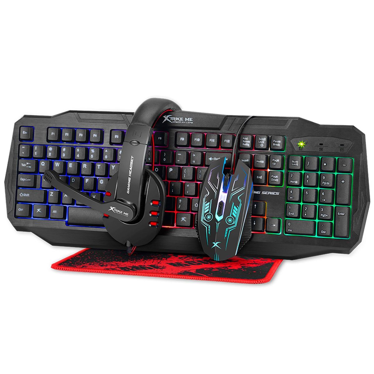 XTRIKE ME - Combo Gamer 4 En 1 Teclado Mause Audifono Alfombra