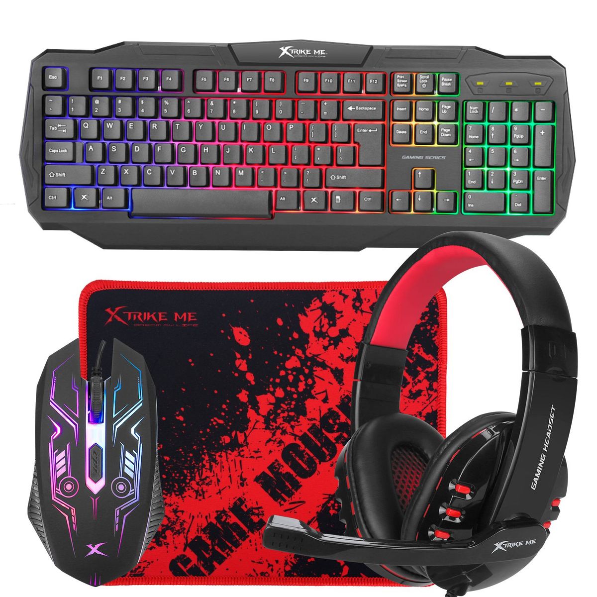 XTRIKE ME - Combo Gamer 4 En 1 Teclado Mause Audifono Alfombra