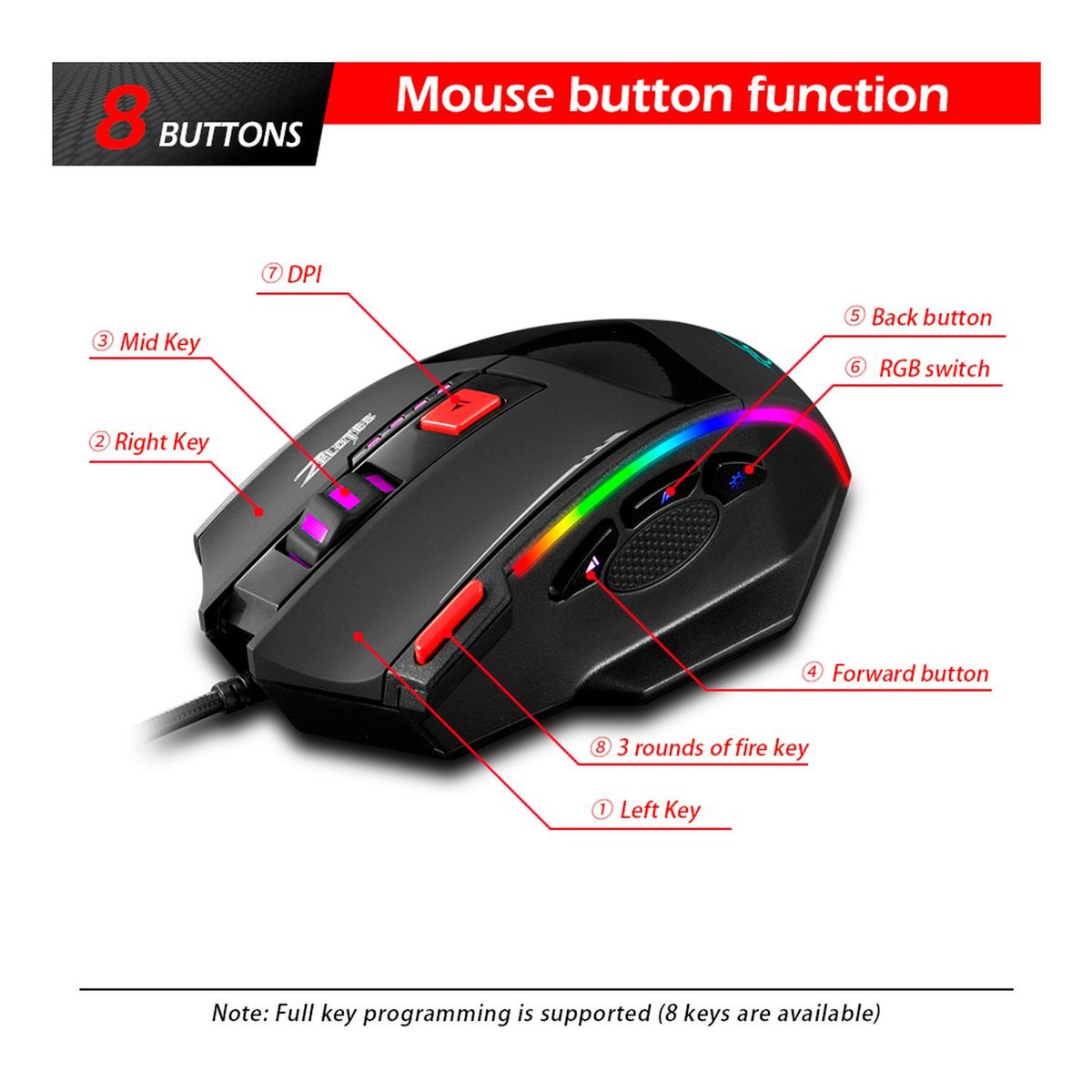 ZELOTES - Mouse Gamer C17 6400 Dpi Usb 8 Botones