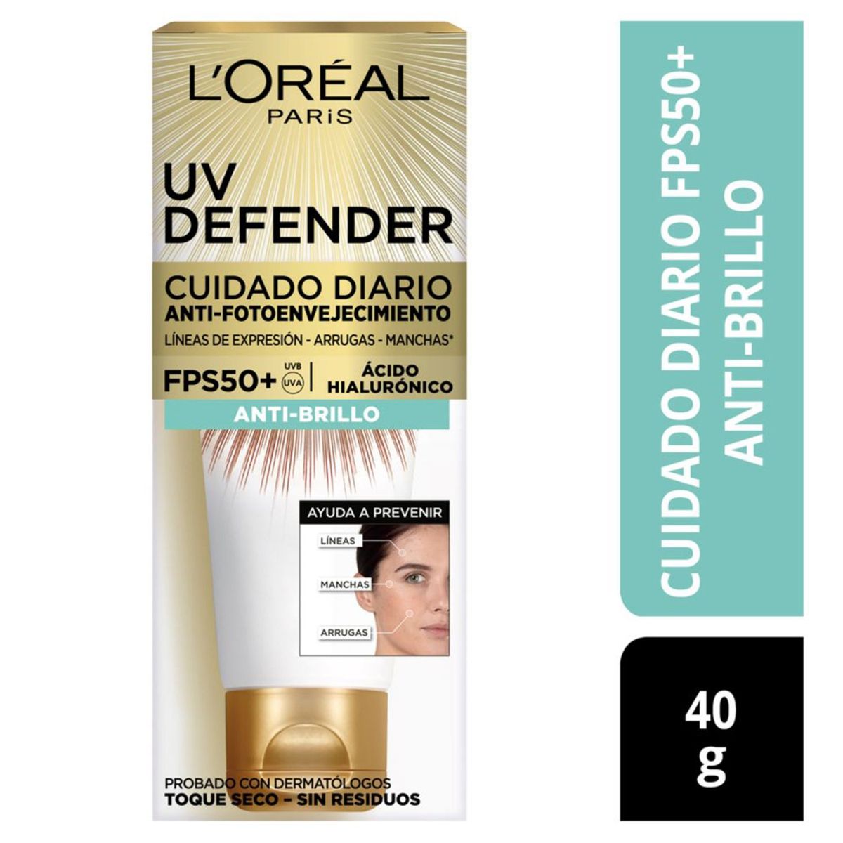 LOREAL PARIS - Bloqueador Protector Solar UV Defender Antibrillo en Crema Loreal 40 g