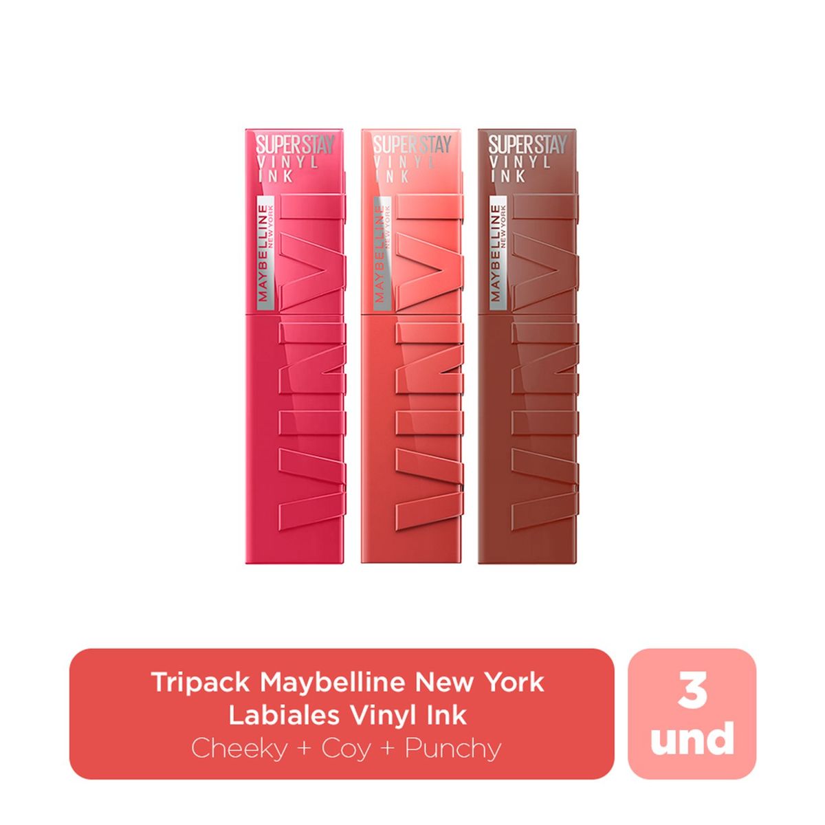 MAYBELLINE - Tripack Maybelline New York Labiales Vinyl Ink Incluye: 3 Labiales