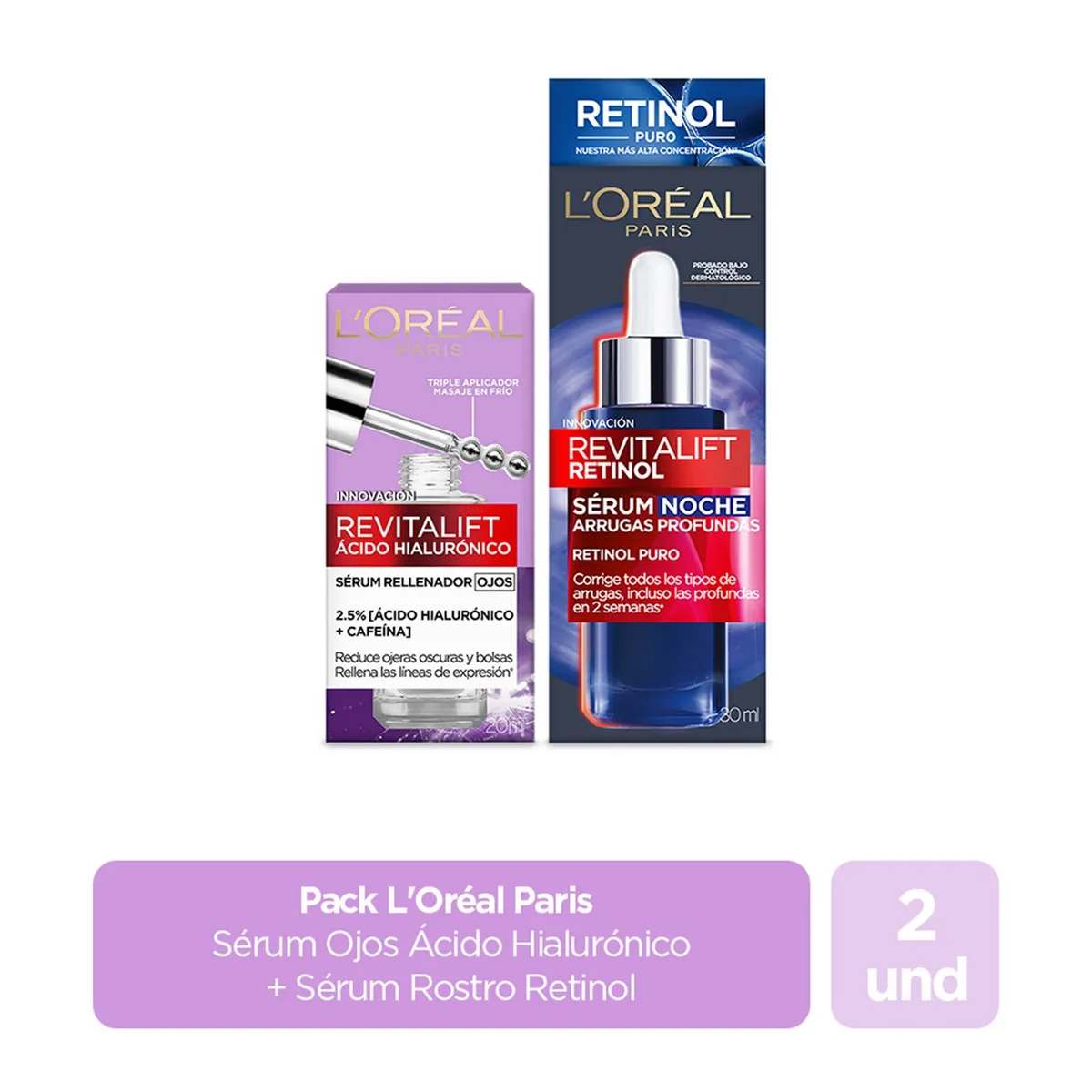 LOREAL PARIS - Pack Loreal Paris incluye: Serúm Ojos Ácido Hialurónico + Serúm Retinol