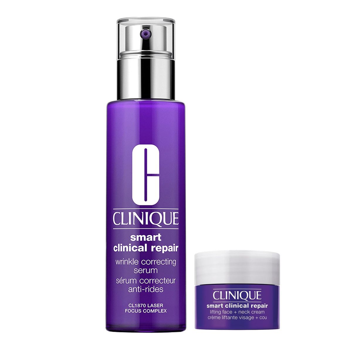 CLINIQUE - Set Hidratante facial Sérum Smart Clinical Repair Todo tipo de piel 50 ml + SMT CLNC RPR LFTG FC+NK 5ML Clinique Incluye: 3 Productos