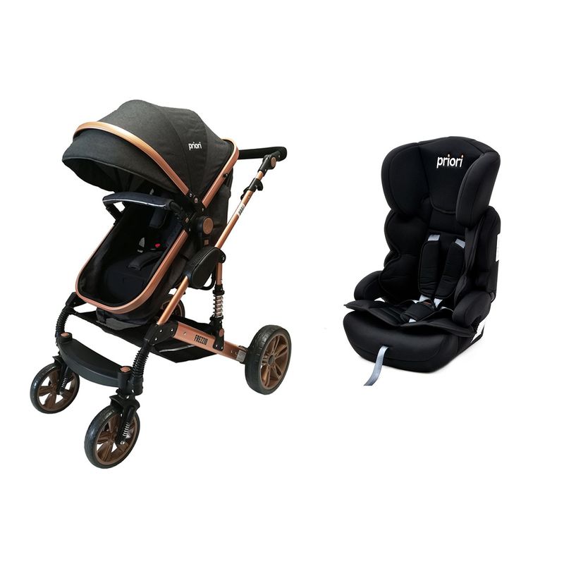 PRIORI - Combo Coche para bebé Frezzio Priori Negro Bronce + Silla para auto Toledo Negra