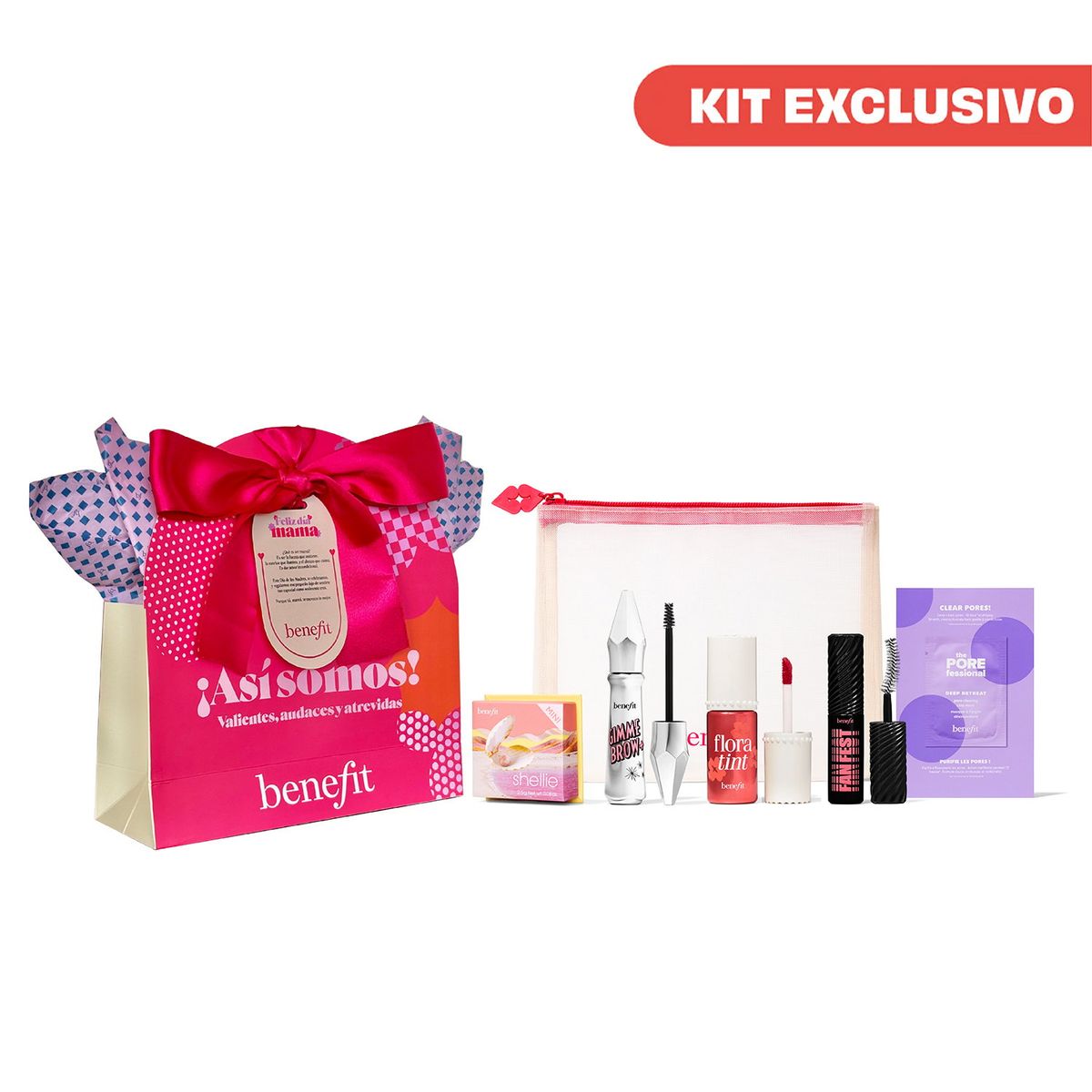 BENEFIT - Kit pestañina + rubor + labial + caja obsequio Benefit Regalo para mamá Radiante