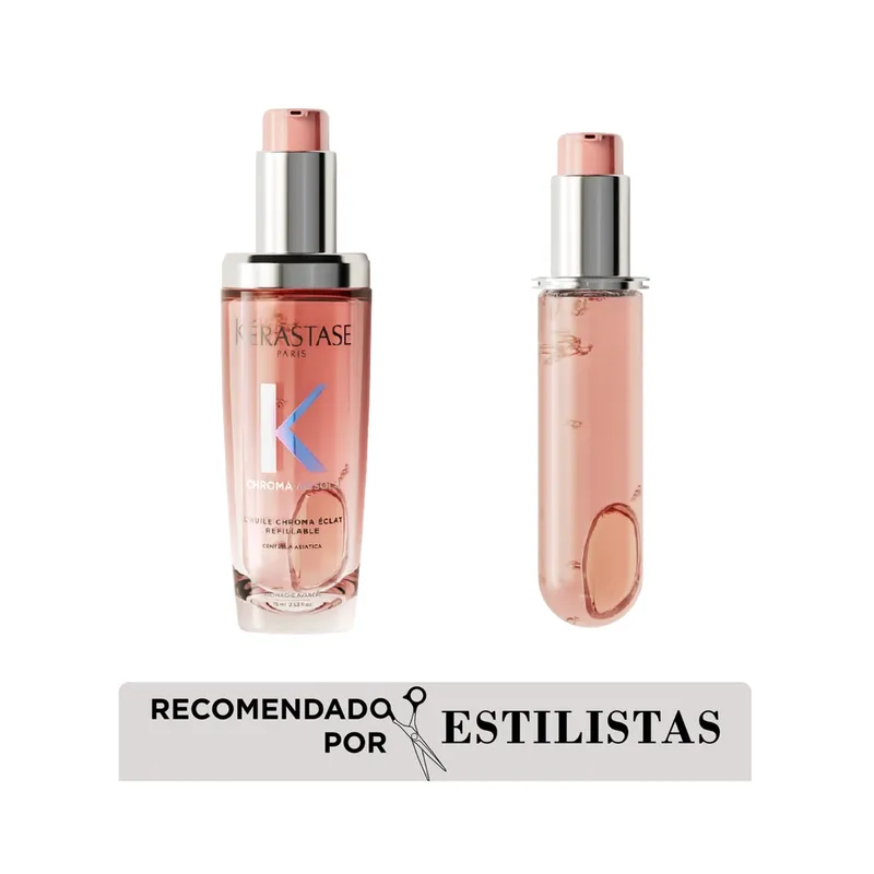 KERASTASE - Dúo Aceite capilar Kerastase Oil Chroma L'Huile Chroma Eclat Protección del color 75 ml + refil 75 ml 