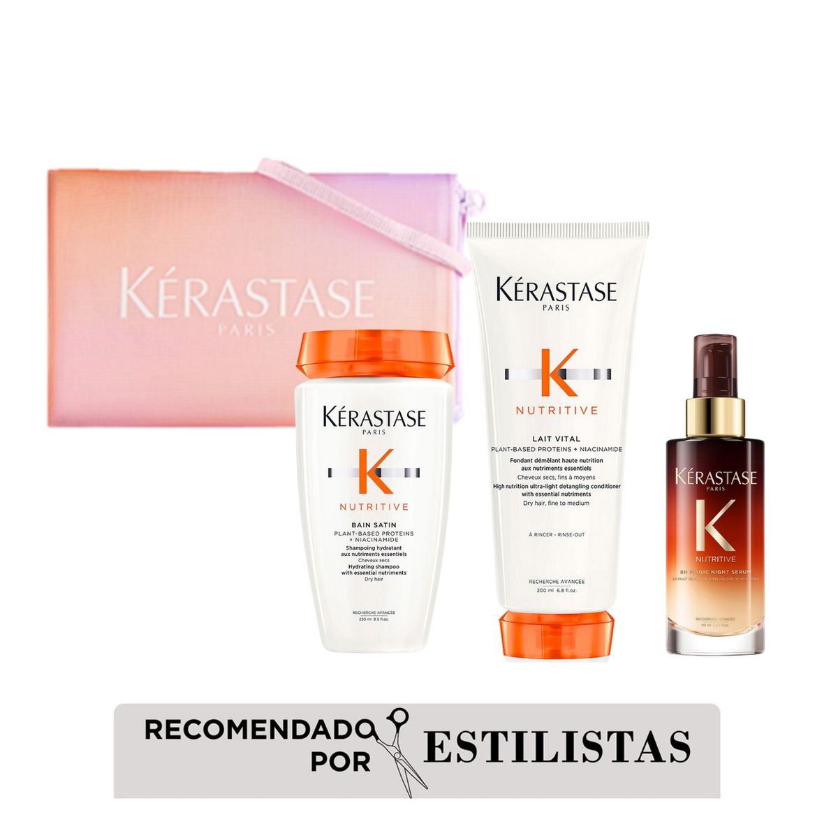 KERASTASE - Rutina Kérastase Nutritive para nutrición del cabello (shampoo 250ml + Acondicionador 200 ml+ Serum 90ml)