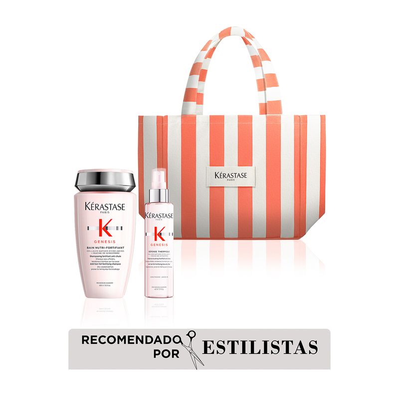 KERASTASE - Kit Genesis kérastase x Summer -  NutriFortifiant caída cabello seco 250ML, Crema Termoprotectora Défense Fortalecedor 150ML, tote bag Red White