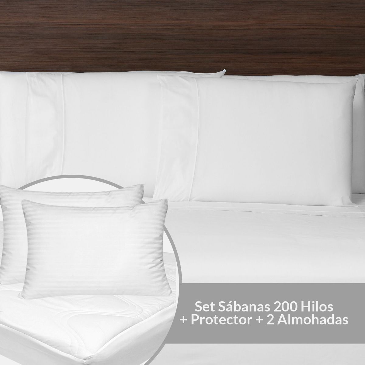 BASEMENT HOME - Set Sábanas 200 Hilos Queen + Protector + 2 Almohadas