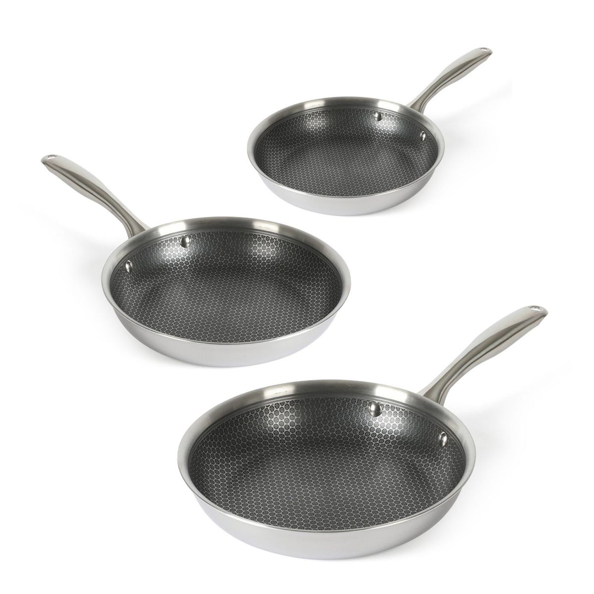 OSTER - Set x3 Sartenes Acero Inoxidable Antiadherente Oster 20 cm, 24 cm y 28 cm