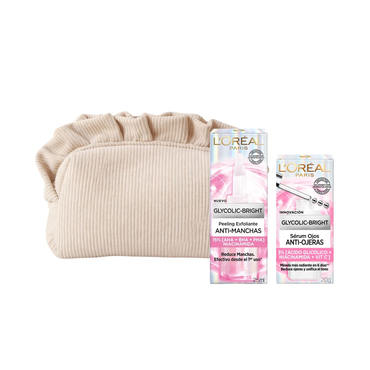 LOREAL PARIS - Dúo Glycolic Bright: Serum Ojos + Peeling Exfoliante