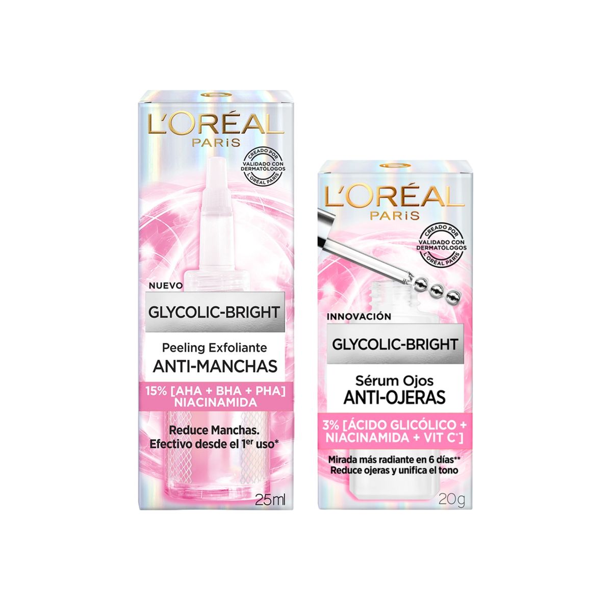 LOREAL PARIS - Dúo Glycolic Bright: Serum Ojos + Peeling Exfoliante