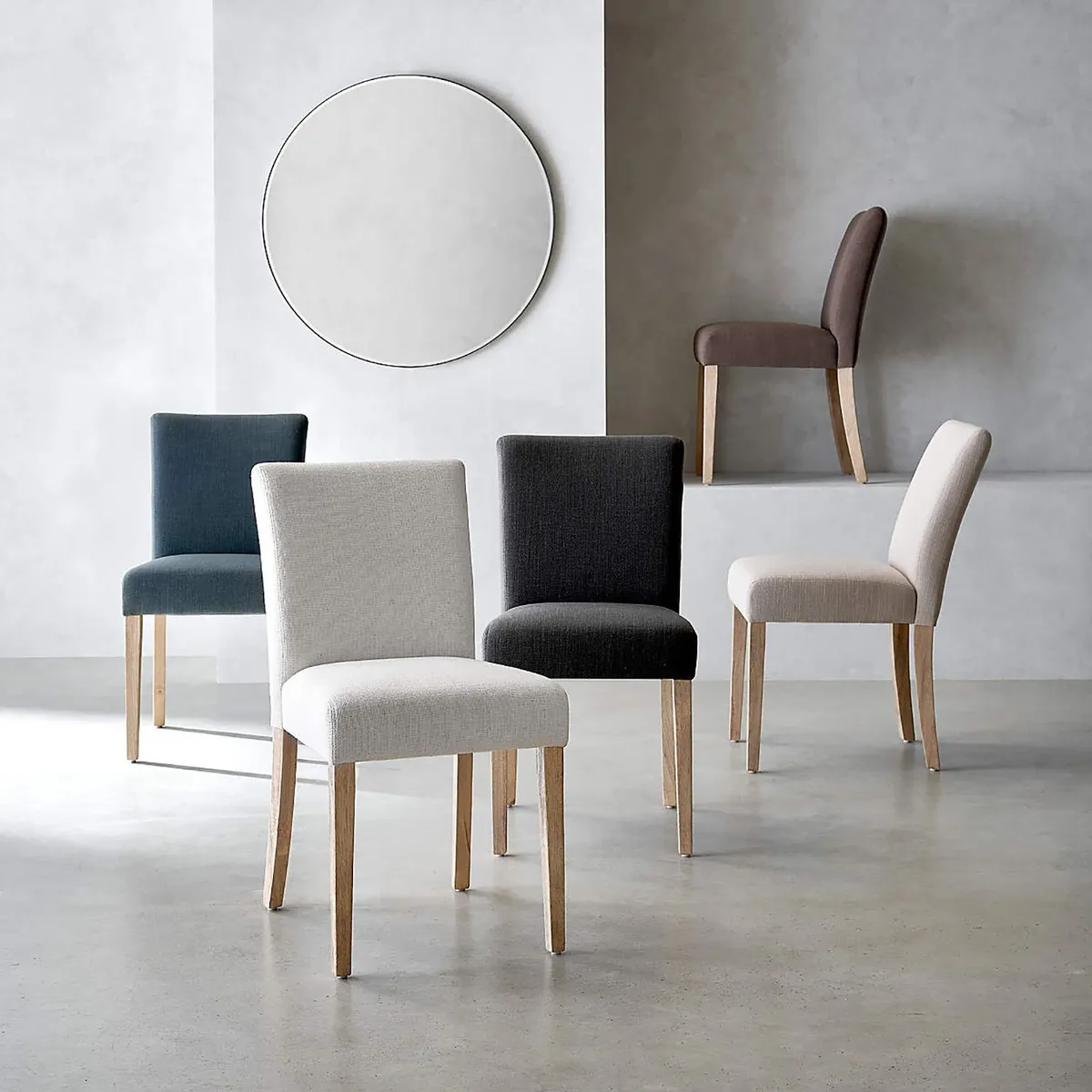 CRATE & BARREL - Set x 6 Sillas de Comedor Lowe Tela Gris Oscuro