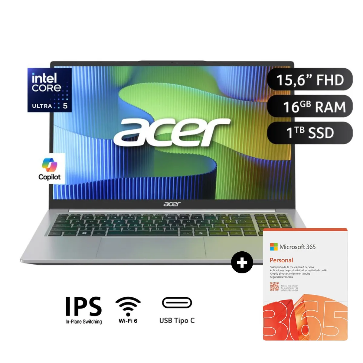 ACER - Laptop Acer Aspire Go 15.6" Intel Core Ultra 5 115U 16GB + 1TB