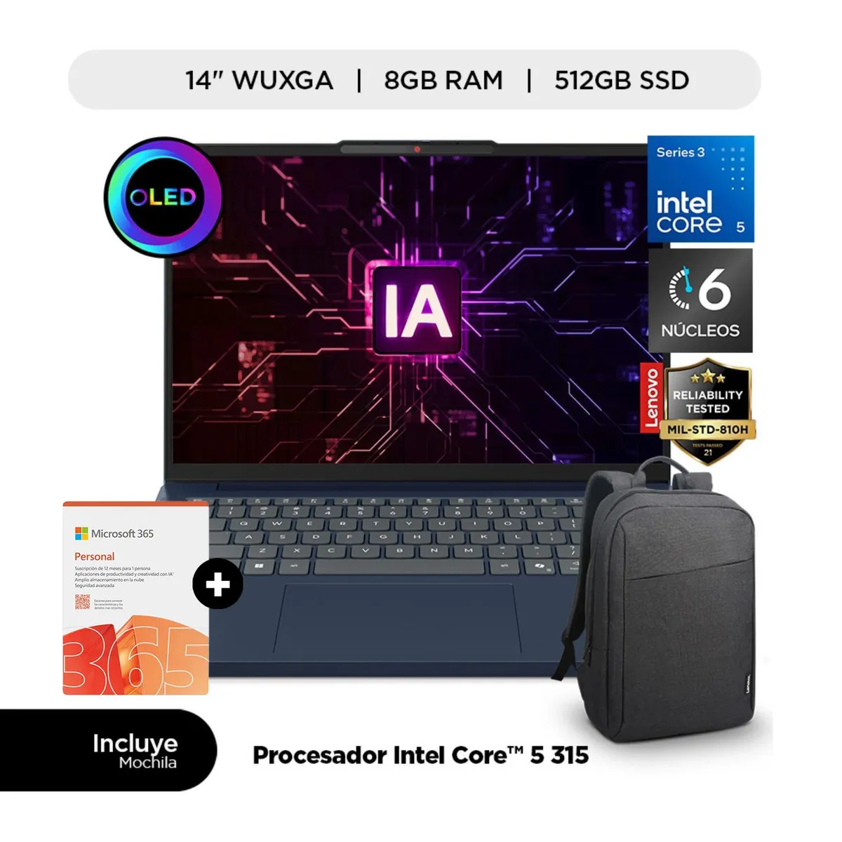 LENOVO - Laptop IA Lenovo Ideapad Slim 3i Intel Core 5 8GB RAM 512GB SSD 14" Oled