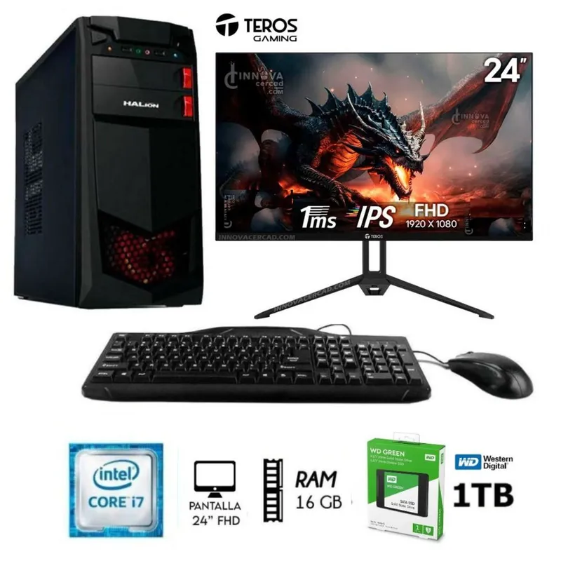 INTEL - Computadora Pc Intel Core I7 3.2Ghz Ram 16GB Disco SSD 1Tb Monitor 24 FULL HD