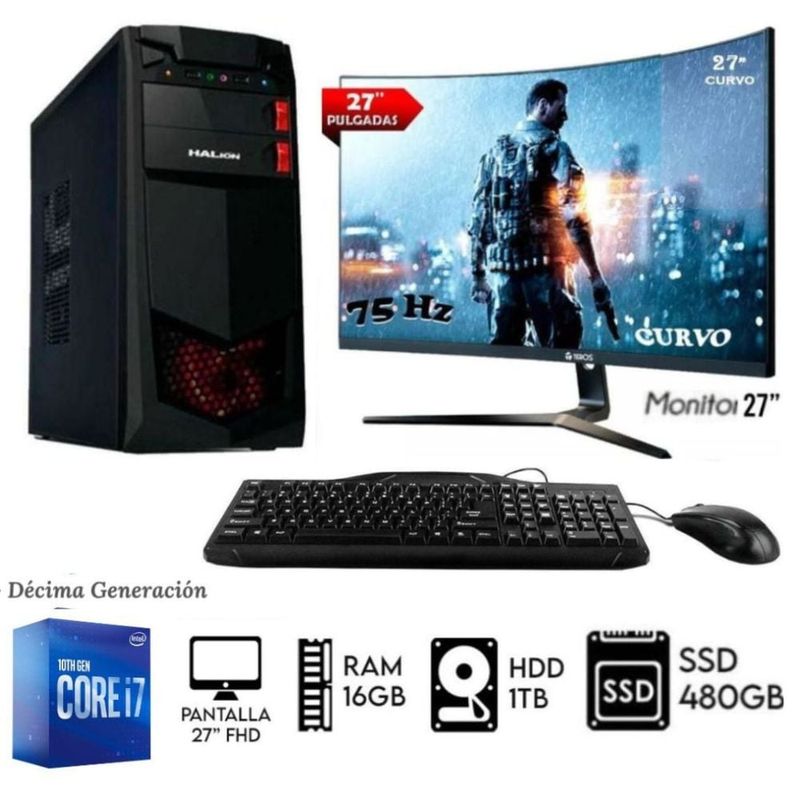 INTEL - COMPUTADORA PC INTEL CORE I7-10°TH RAM 16GB DISCO 1TB + SSD 480GB MONITOR 27 FHD