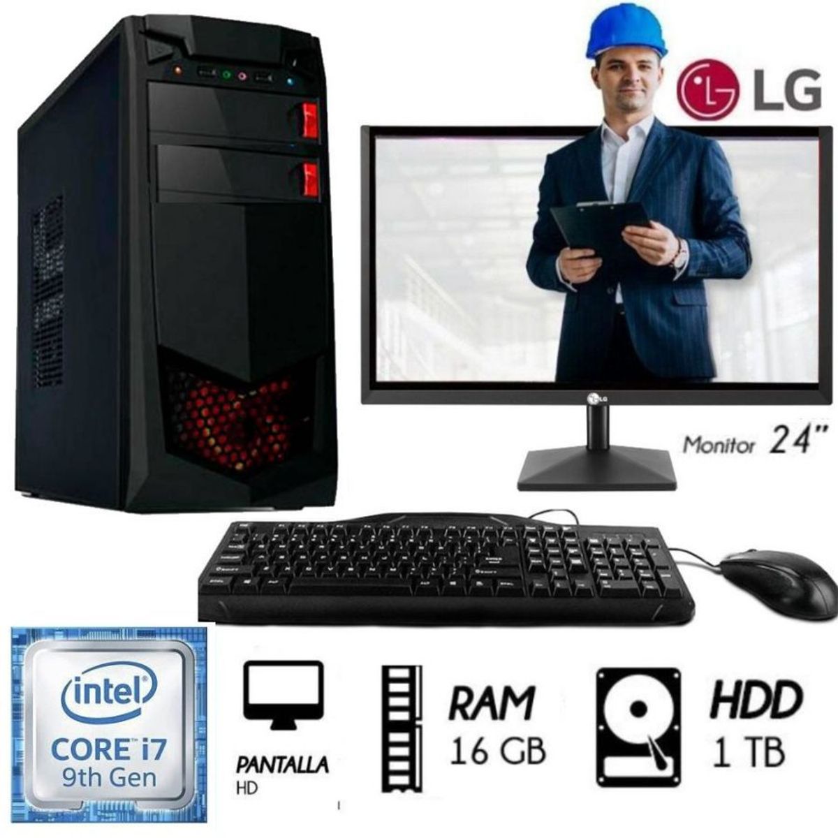 INTEL - Computadora Pc Intel Core I7 3.2Ghz  Ram 16GB Disco SSD 500GB  Monitor 24 FULL HD
