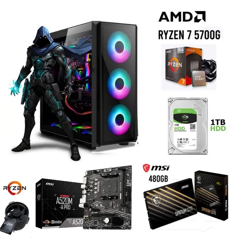 AMD CORP - Computadora GAMER  PC Ryzen 7 5700G  Ram 16GB  Disco 1TB+Disco SSD 480GB