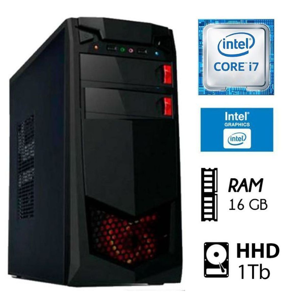 INTEL - PC Computadora Intel Core I7 3.2 Ghz Ram 16GB Disco Duro 1TB CASE 350W.