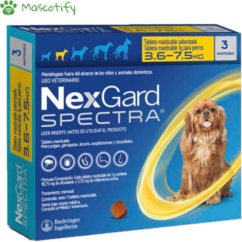 NEXGARD - Nexgard Spectra 3.6 a 7.5kg x3 tab - Antipulgas antiparasitario perros