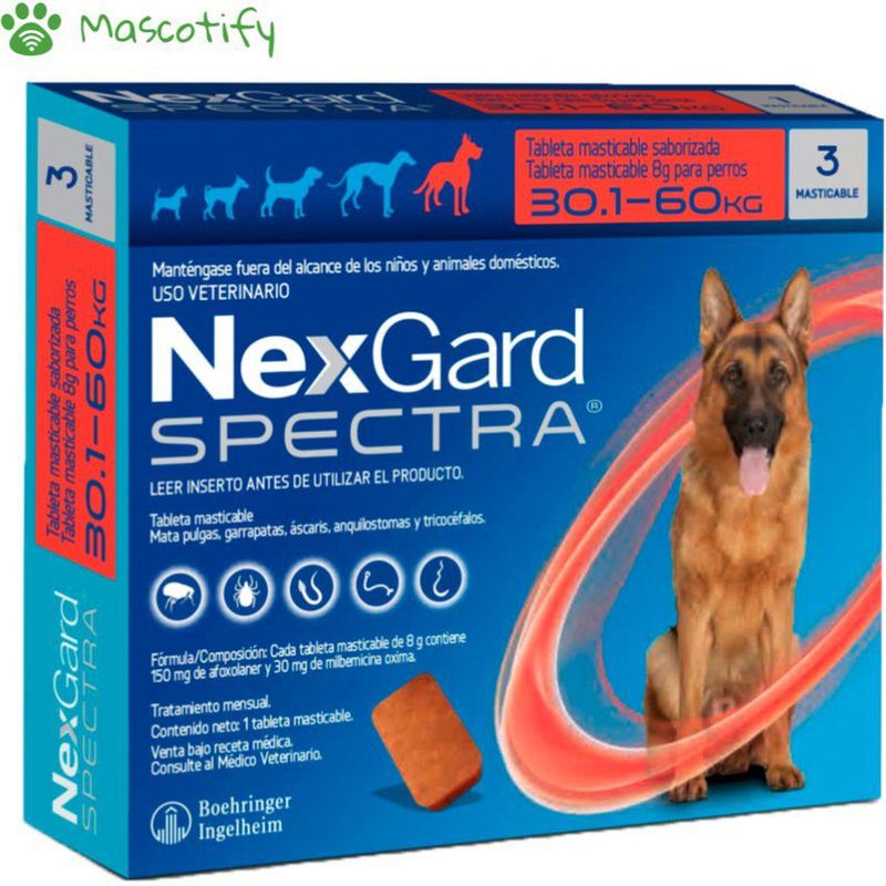 NEXGARD - Nexgard Spectra 30.1 a 60kg x3 tab - Antipulgas antiparasitario perros