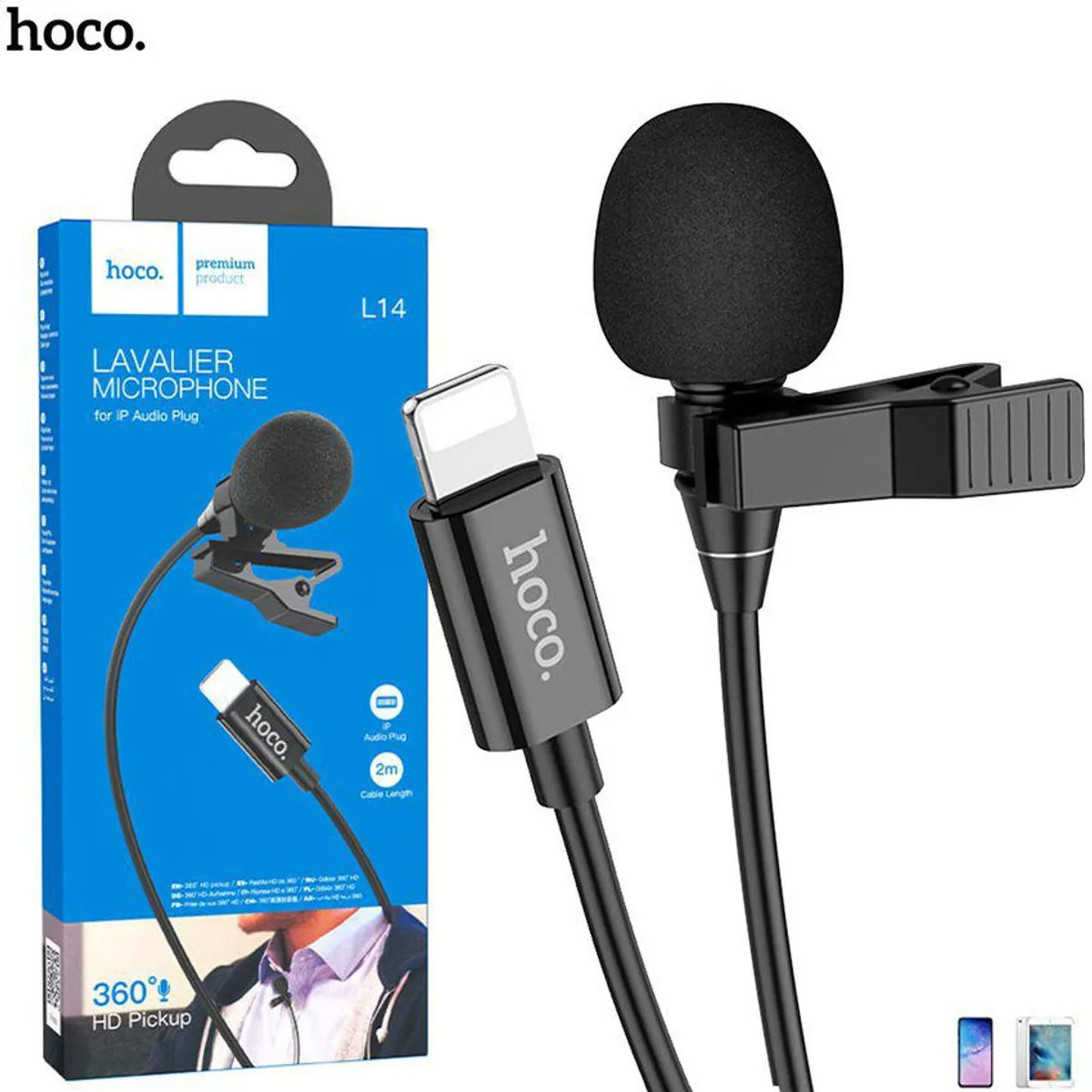 HOCO - Microfono solapero para iphone lavalier perchero 2m 360°