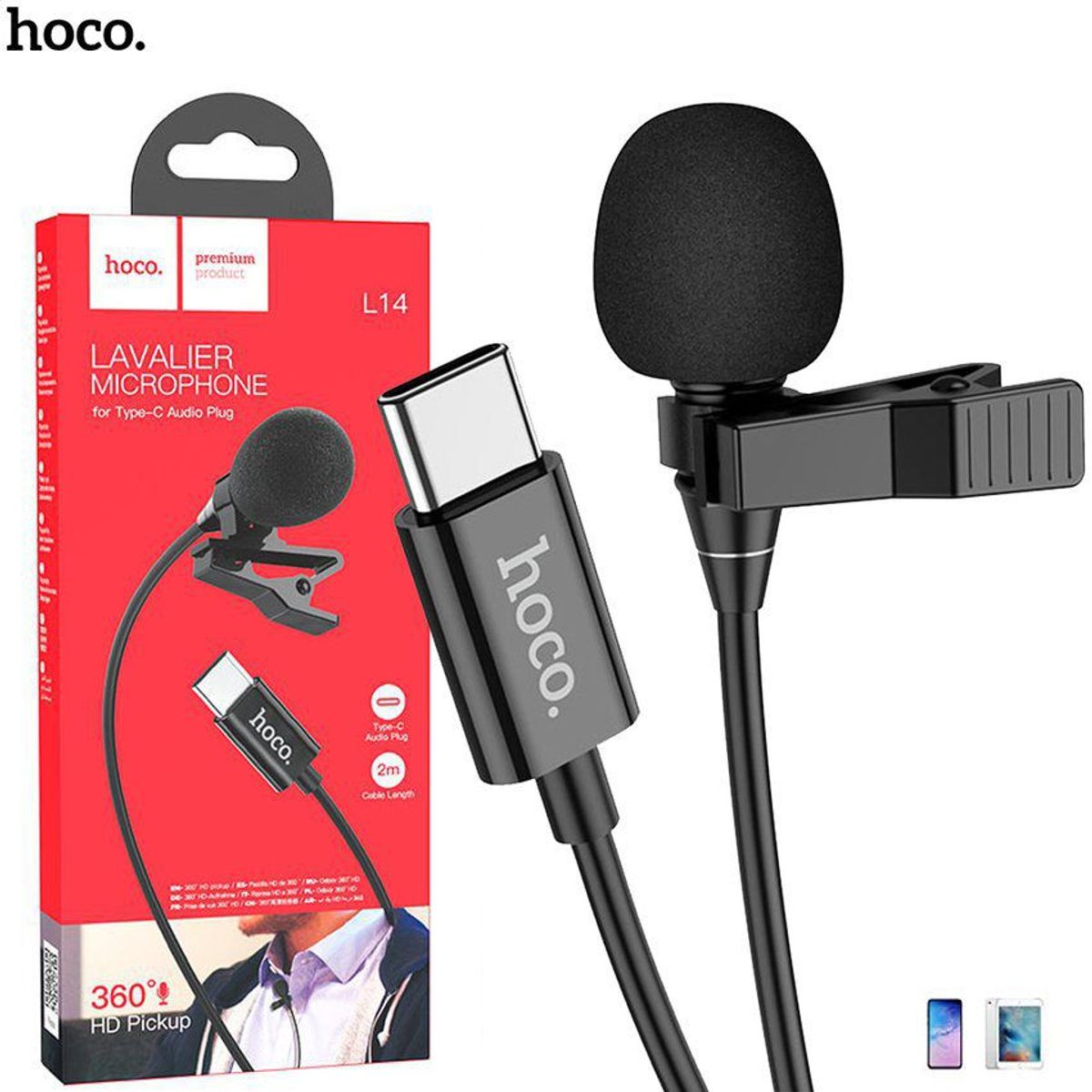 HOCO - Microfono solapero usb-c lavalier perchero 2m 360° portatil