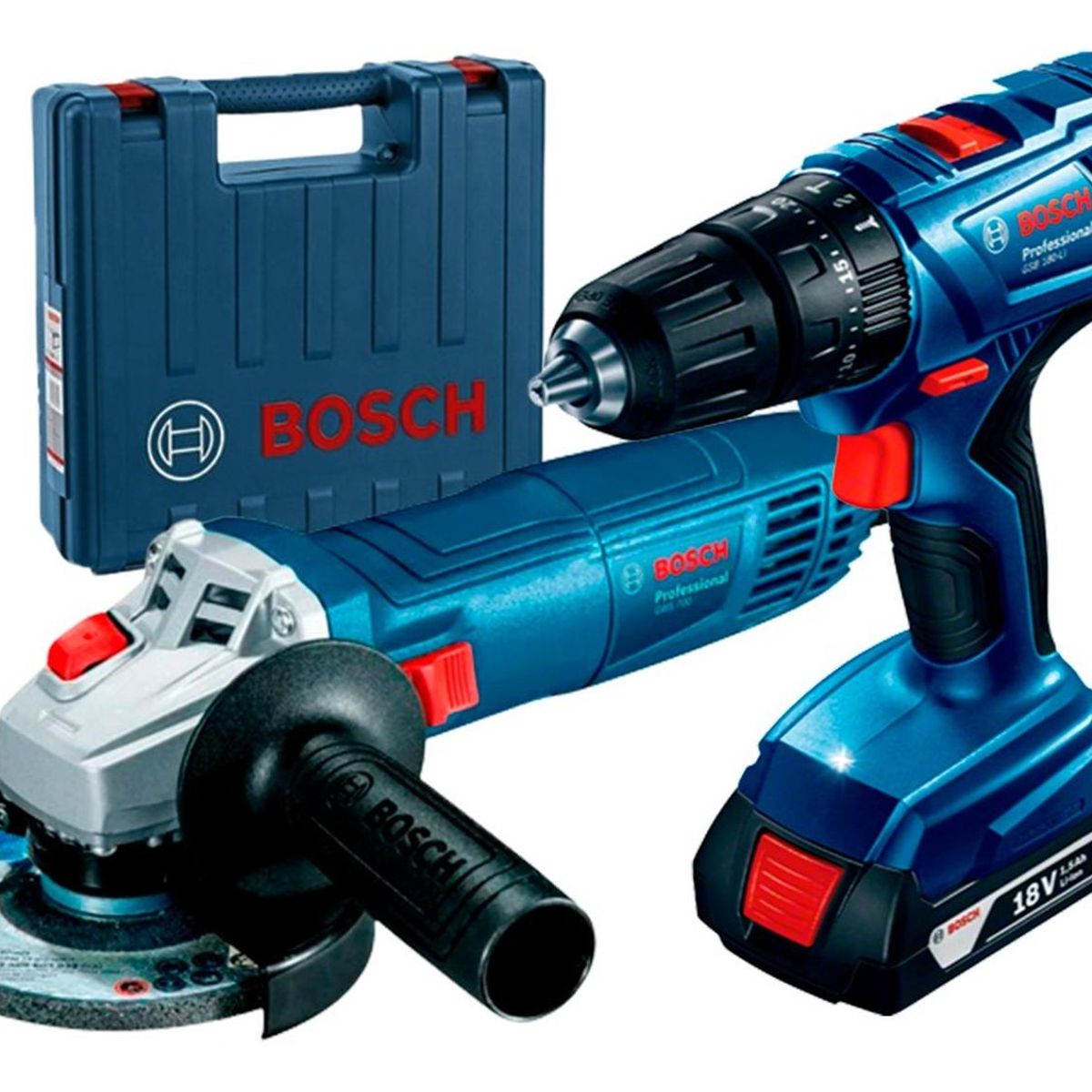 BOSCH - Taladro bosch gsb 180-li 18v + esmeril gws 700 + 1 bat +1 mp