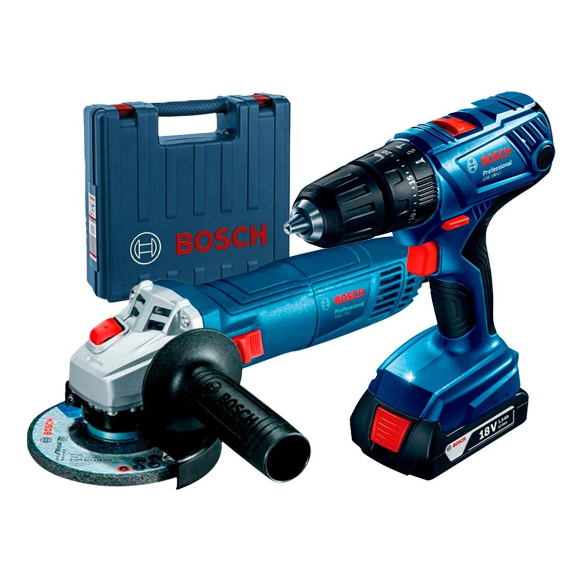 BOSCH - Taladro bosch gsb 180-li 18v + esmeril gws 700 + 1 bat +1 mp