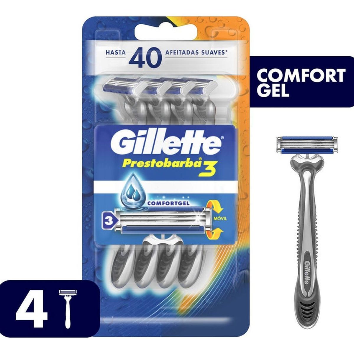 GILLETTE - Gillette prestobarba3 máquinas desechables gel 4 unidades